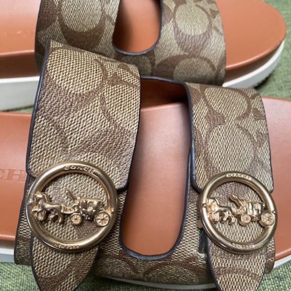 Coach slide on sandals with gold buckles - Picture 5 of 6